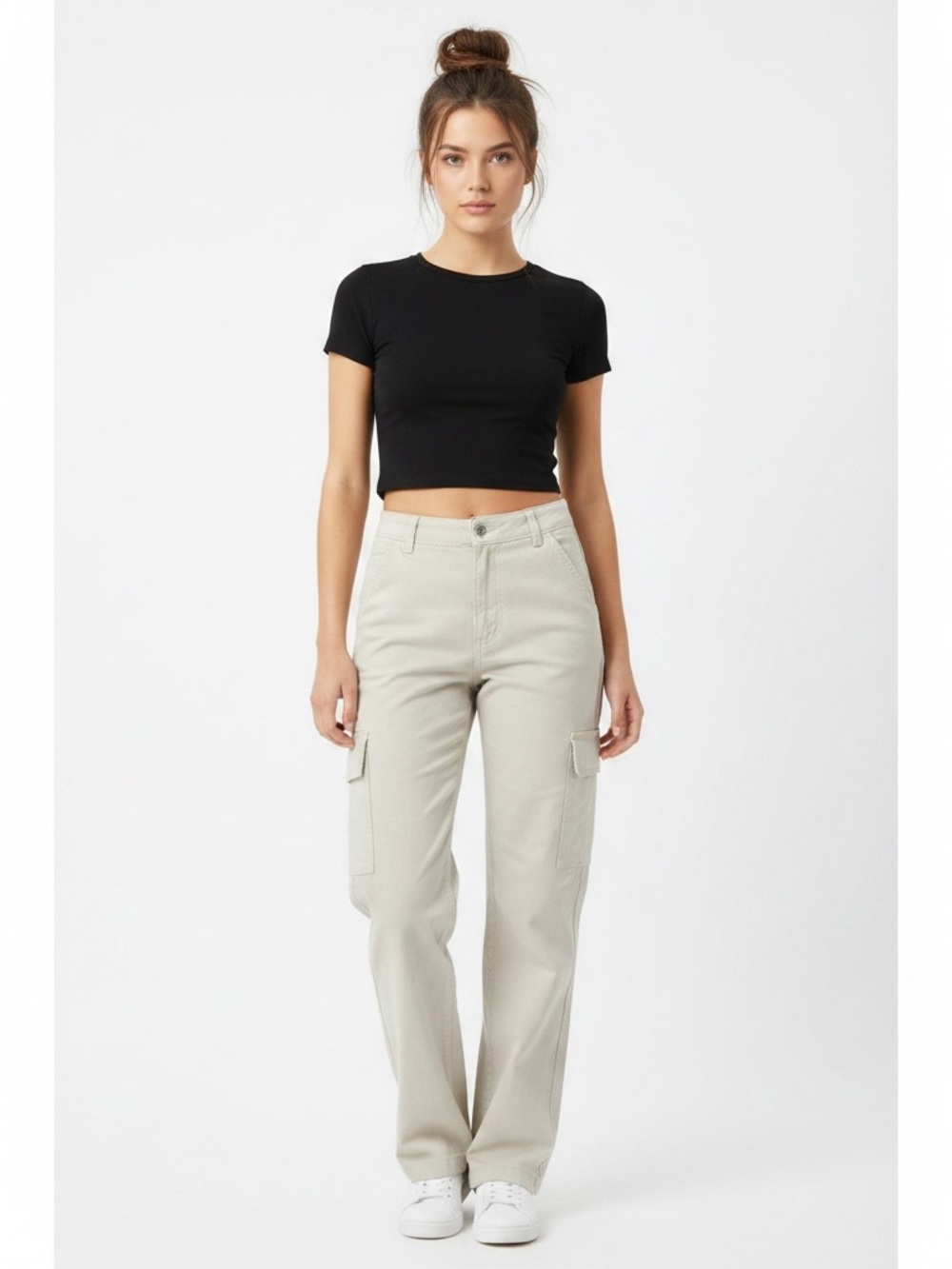 Hollister | High rise cargo straight leg khaki pants